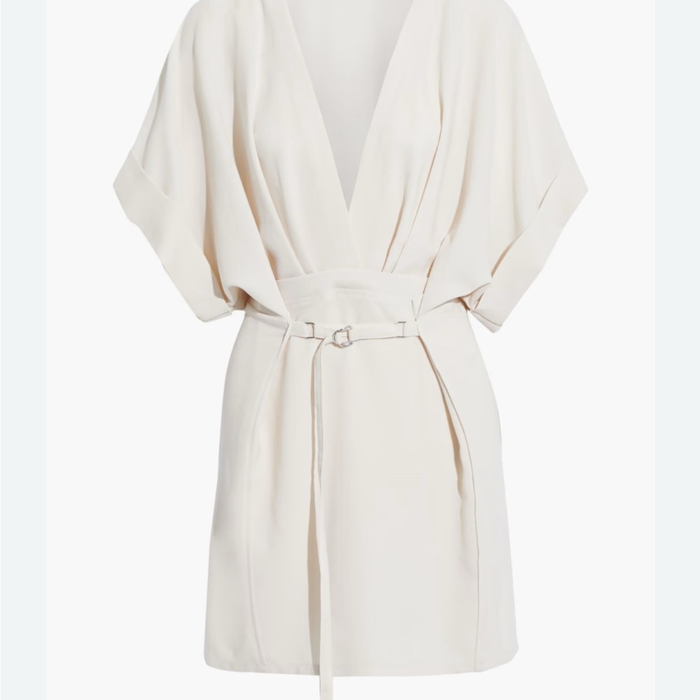 Elegant Cream V-Neck Dress with Belt